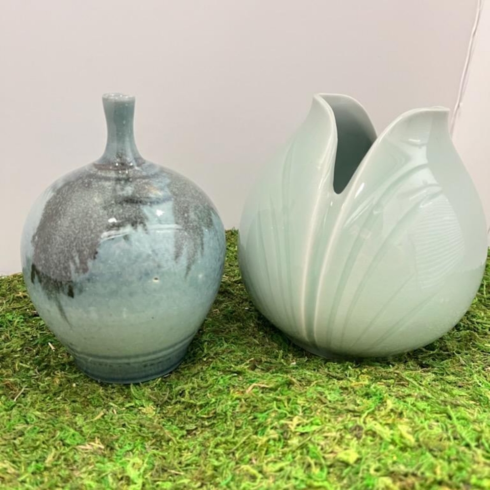 Art Deco Style Blue Flower Vase set if 2